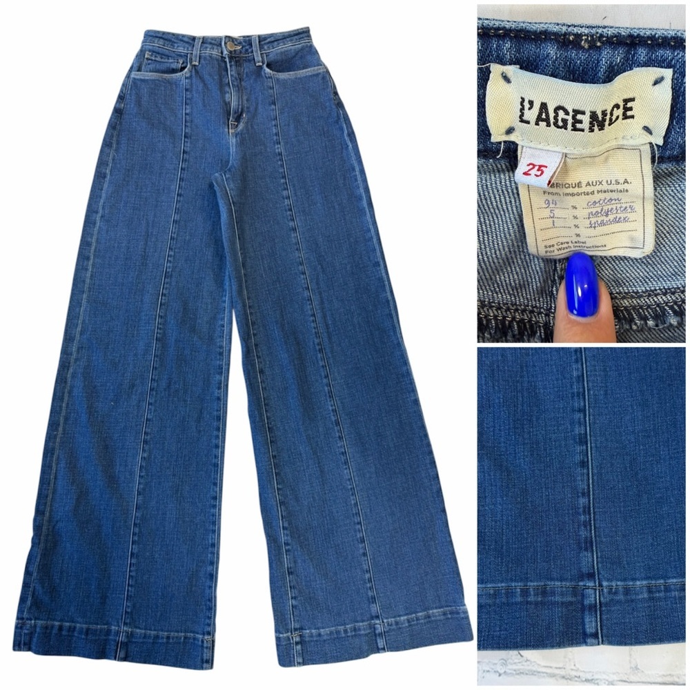 L'AGENCE Blue High Rise Wide-Leg with central seam Women Jeans size 25